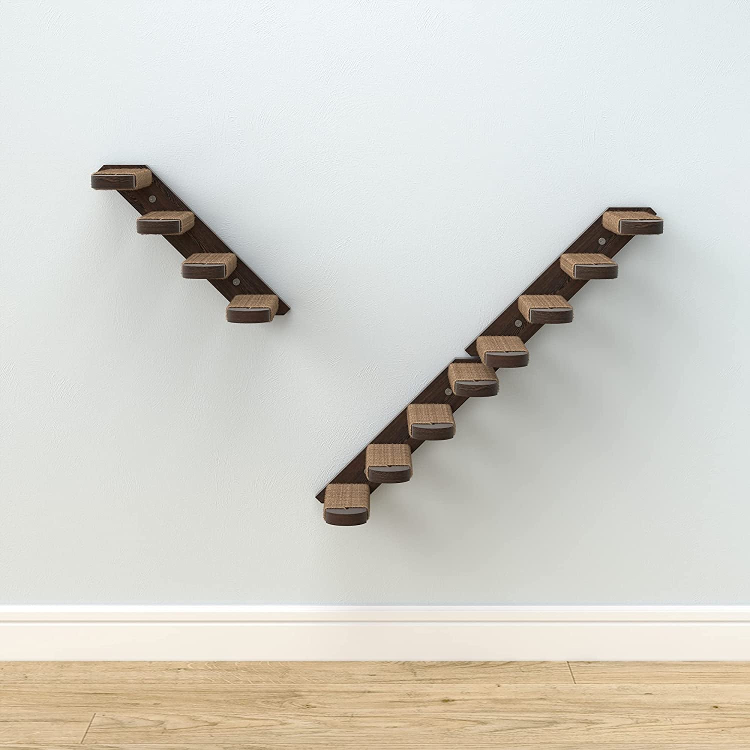 Cat Steps - Solid Rubber Wood Cat Stairs Great for Scratching and Climbing - Easy to Install Wall Mounted Cats Shelves for Playful Cats (Brown, Left to Right)