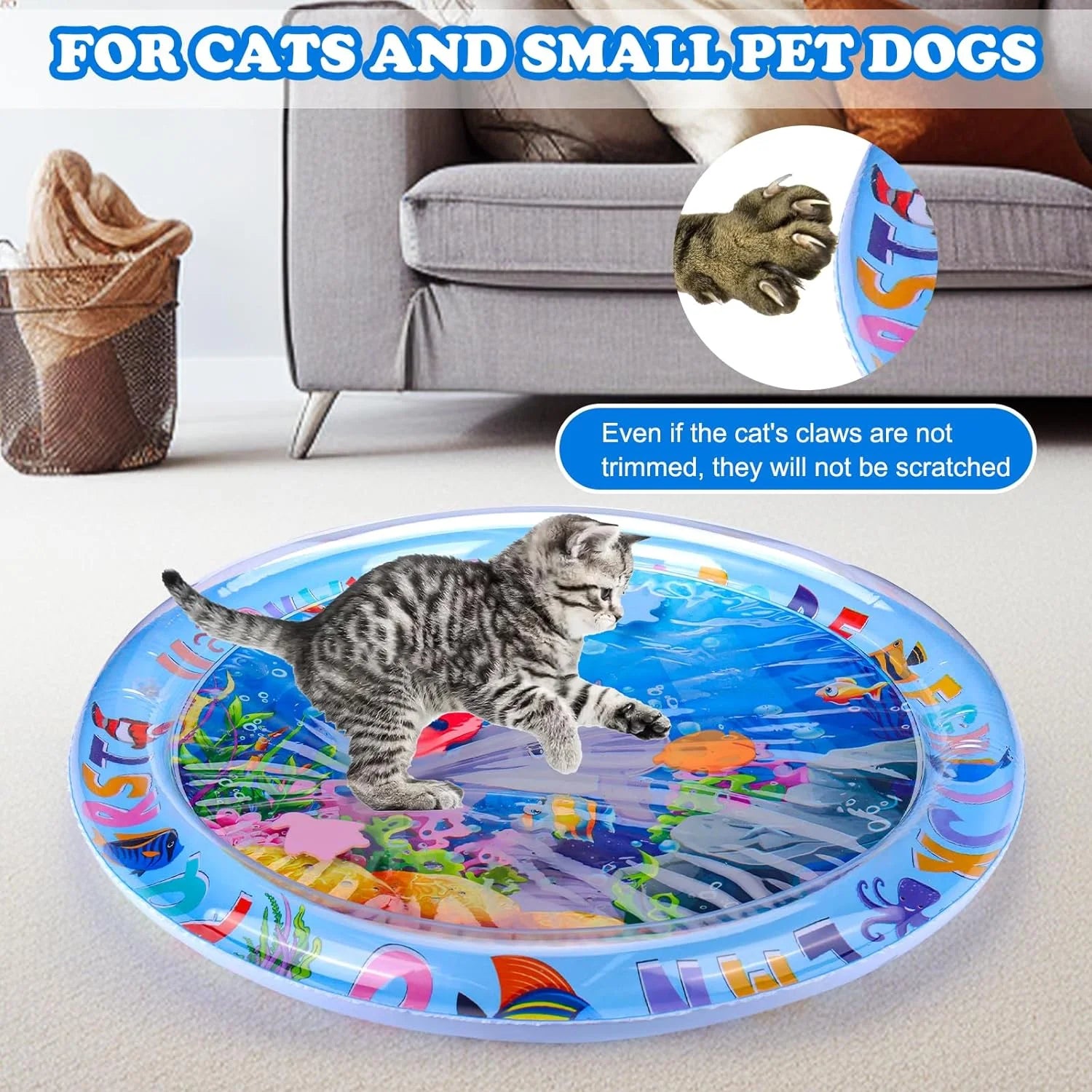 Cat Water Mat for Cats, Upgraded-Thicken Unbreakable Cat Splash Play Mat, Cat Water Play Mat for Indoor Cats, Interactive Cat Toys for Self Play