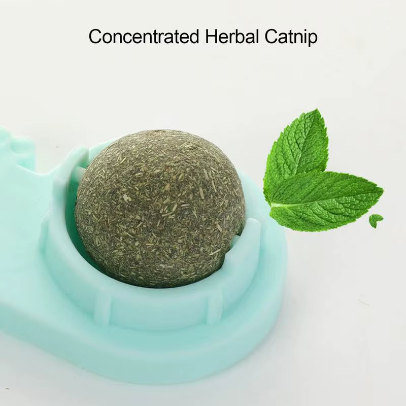 Catnip Ball Toy Edible Lick Balls for Indoor Cats Interactive Toy Rotatable Catnip Wall Treat for Cats Kittens Playing Chasing