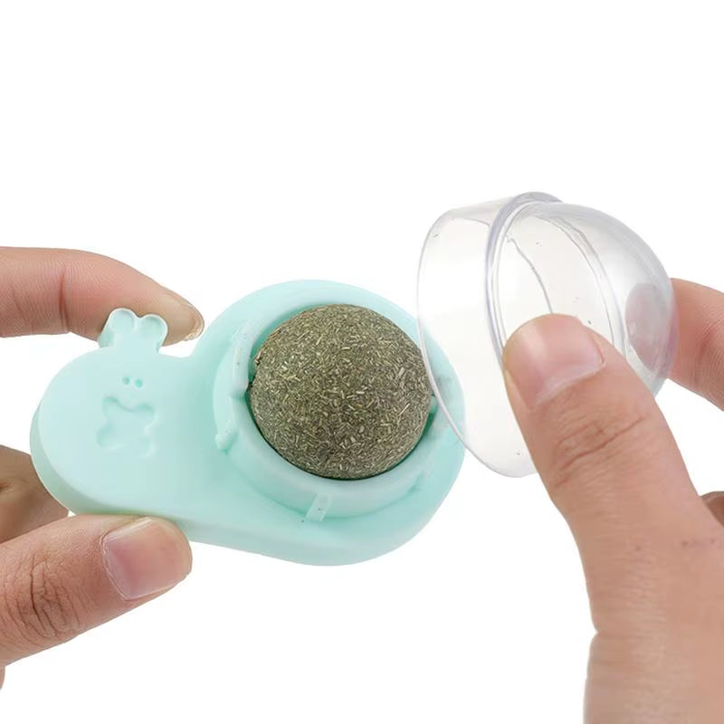Catnip Ball Toy Edible Lick Balls for Indoor Cats Interactive Toy Rotatable Catnip Wall Treat for Cats Kittens Playing Chasing