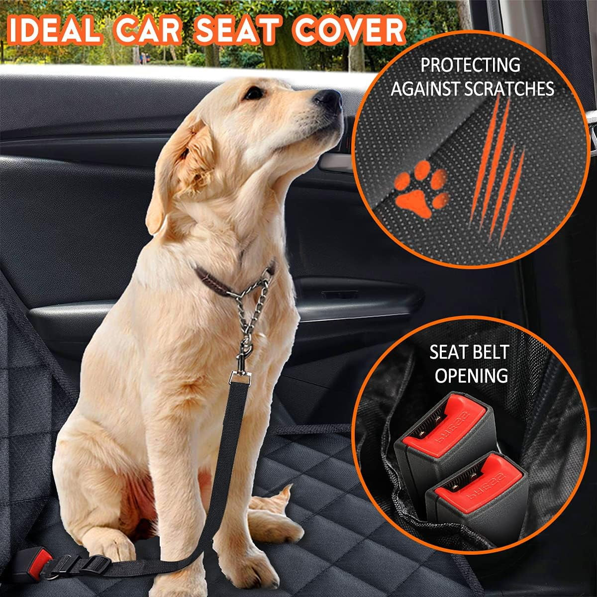 Pet Dog Car Seat Cover for Back Seat Car Seat Waterproof Protector, with Pet Dogs Seat Belts, High Heat Resistant Nonslip Back Seat Cover for Dogs Kids, Universal Size Fits Cars, Trucks, SUV