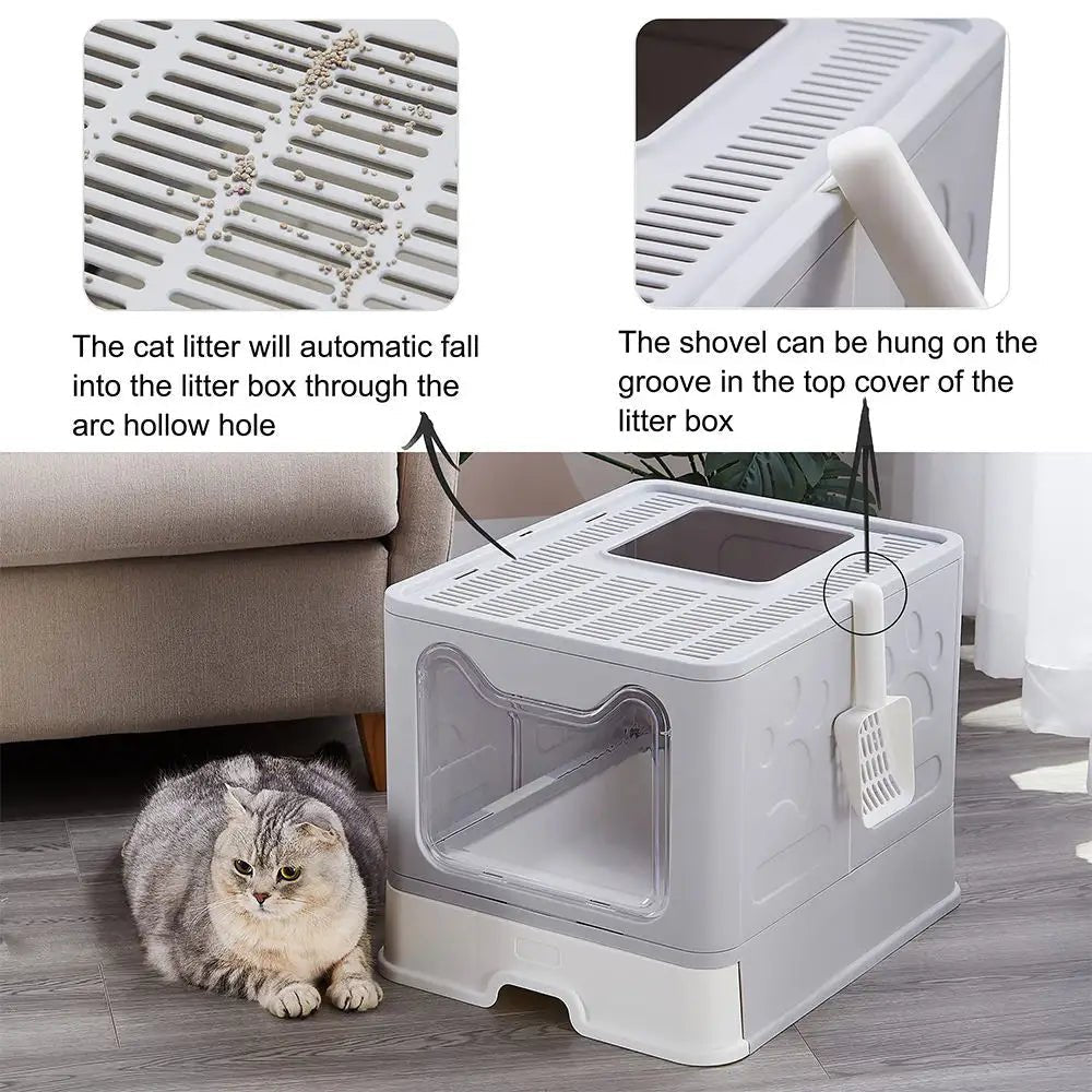 HEYBO Metal Stainless Steel Cat Litter Box - Removable Drawer with Lid