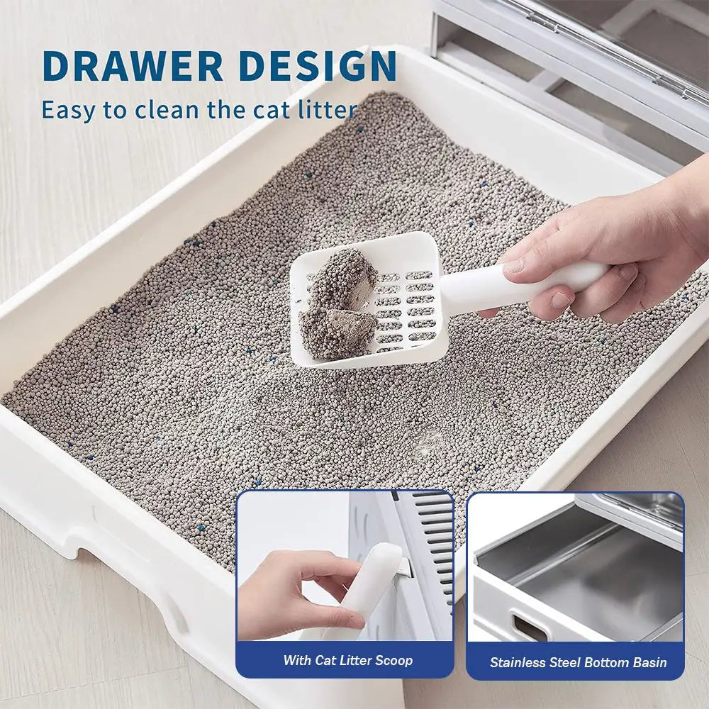 HEYBO Metal Stainless Steel Cat Litter Box - Removable Drawer with Lid