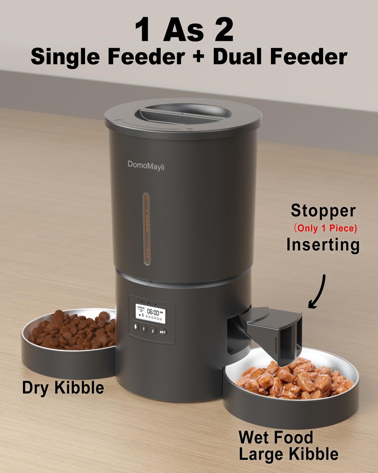 Automatic Dual Cats Feeder for 2 Cats,6 Meals/Day,12 Portions/Meal,