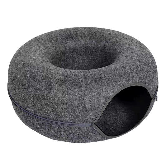 Felt Donut Bed for Cats House with Breather Hole Dog Bed Interactive Play Toys for Cats to Hide 2 in 1 Tunnel for Cats Bed