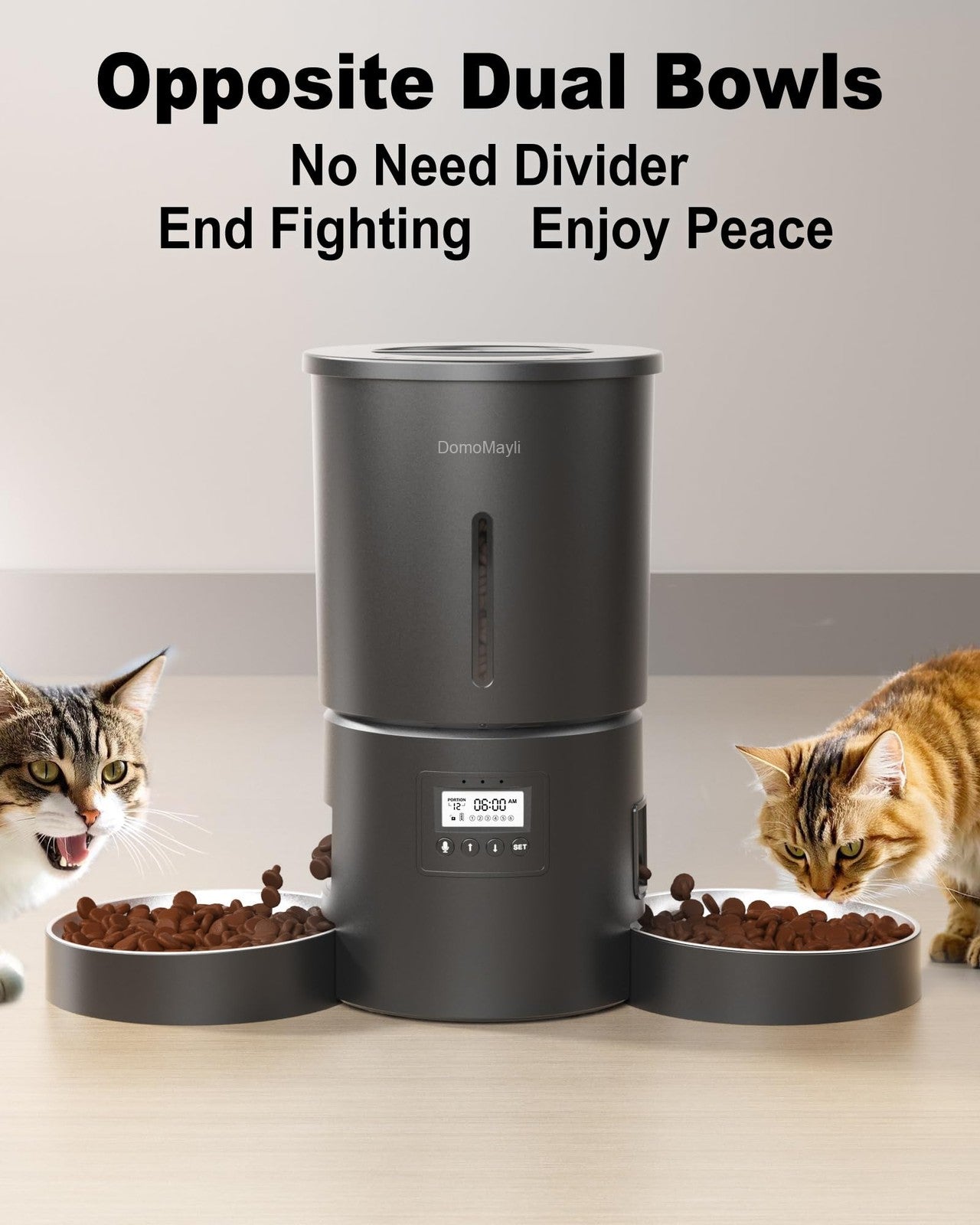 Automatic Dual Cats Feeder for 2 Cats,6 Meals/Day,12 Portions/Meal,