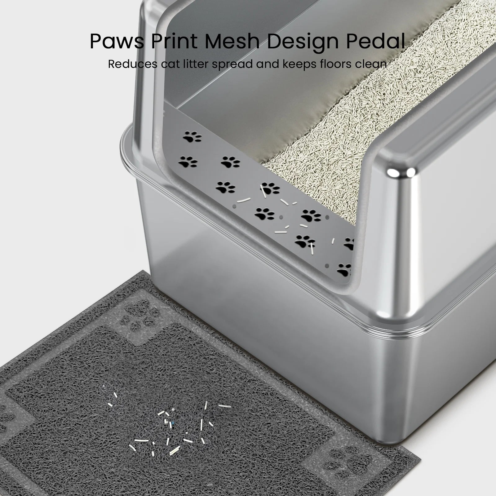 Stainless Steel Litter Box with Lid Large Cat Litter Box Metal Litter Pan 23.6" X 15.7" X 11.8"