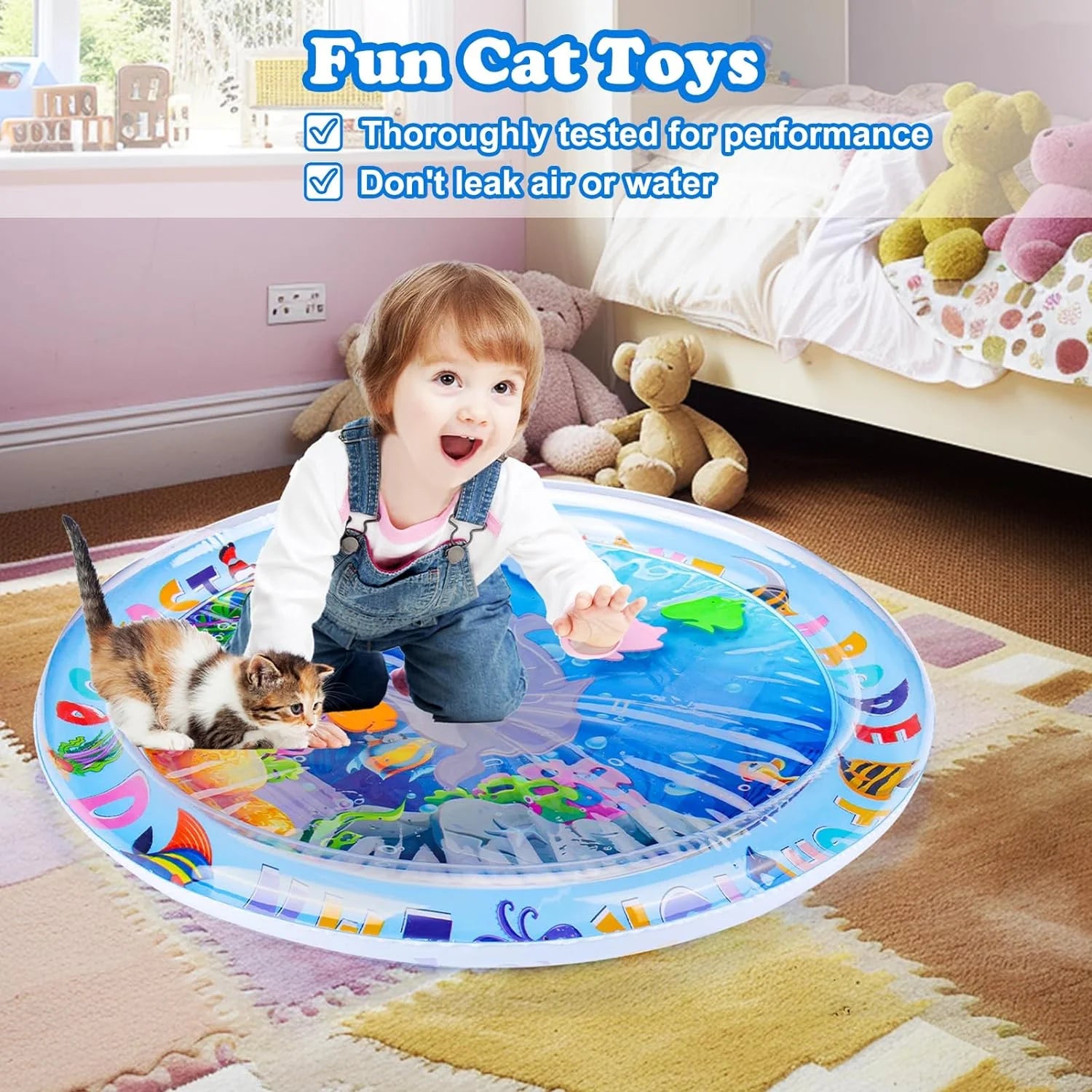 Cat Water Mat for Cats, Upgraded-Thicken Unbreakable Cat Splash Play Mat, Cat Water Play Mat for Indoor Cats, Interactive Cat Toys for Self Play