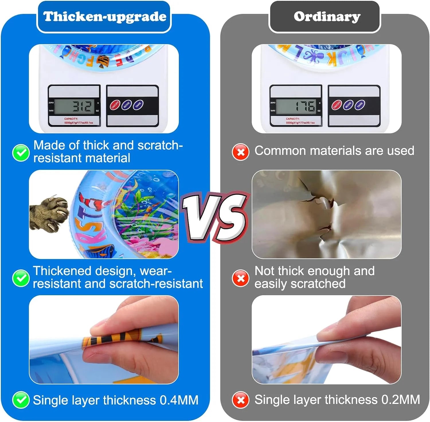 Cat Water Mat for Cats, Upgraded-Thicken Unbreakable Cat Splash Play Mat, Cat Water Play Mat for Indoor Cats, Interactive Cat Toys for Self Play