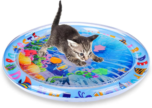 Cat Water Mat for Cats, Upgraded-Thicken Unbreakable Cat Splash Play Mat, Cat Water Play Mat for Indoor Cats, Interactive Cat Toys for Self Play