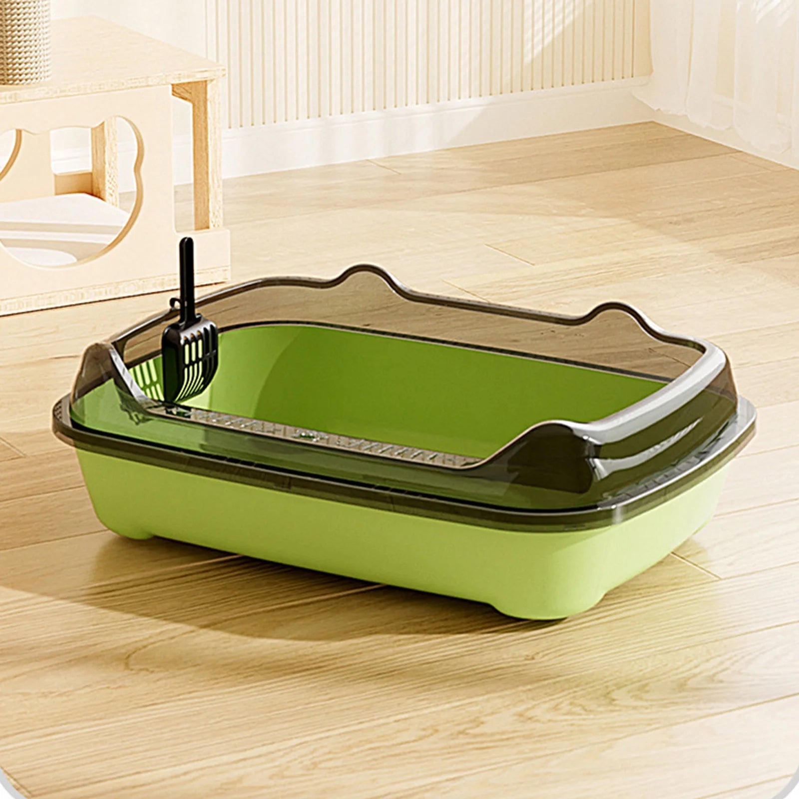 Kingfansion Daily Deals 2025 Large Cat Litter Box, Spillage Proof Pet Litter Tray with Scoop, High Sided Open Design for Kittens Adult Cats