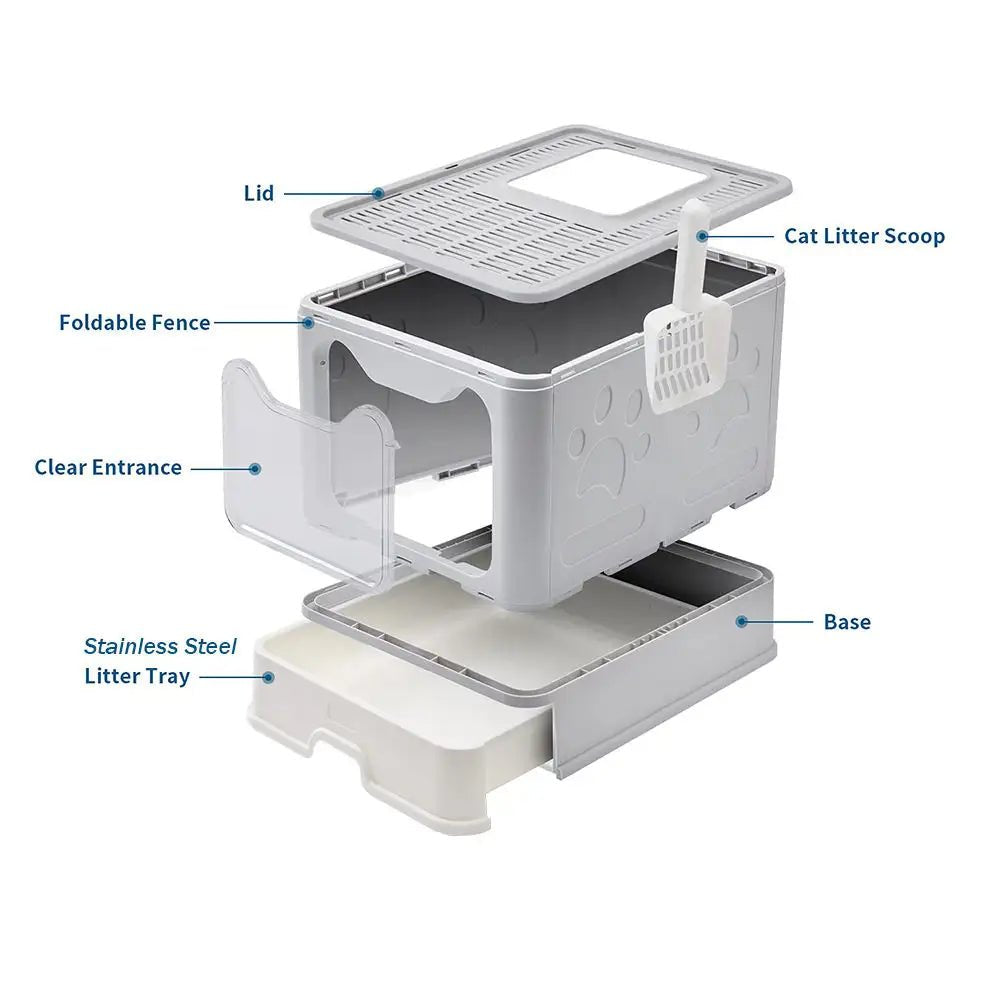 HEYBO Metal Stainless Steel Cat Litter Box - Removable Drawer with Lid