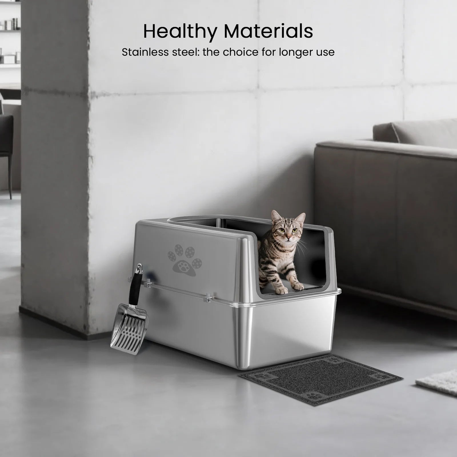 Stainless Steel Litter Box with Lid Large Cat Litter Box Metal Litter Pan 23.6" X 15.7" X 11.8"