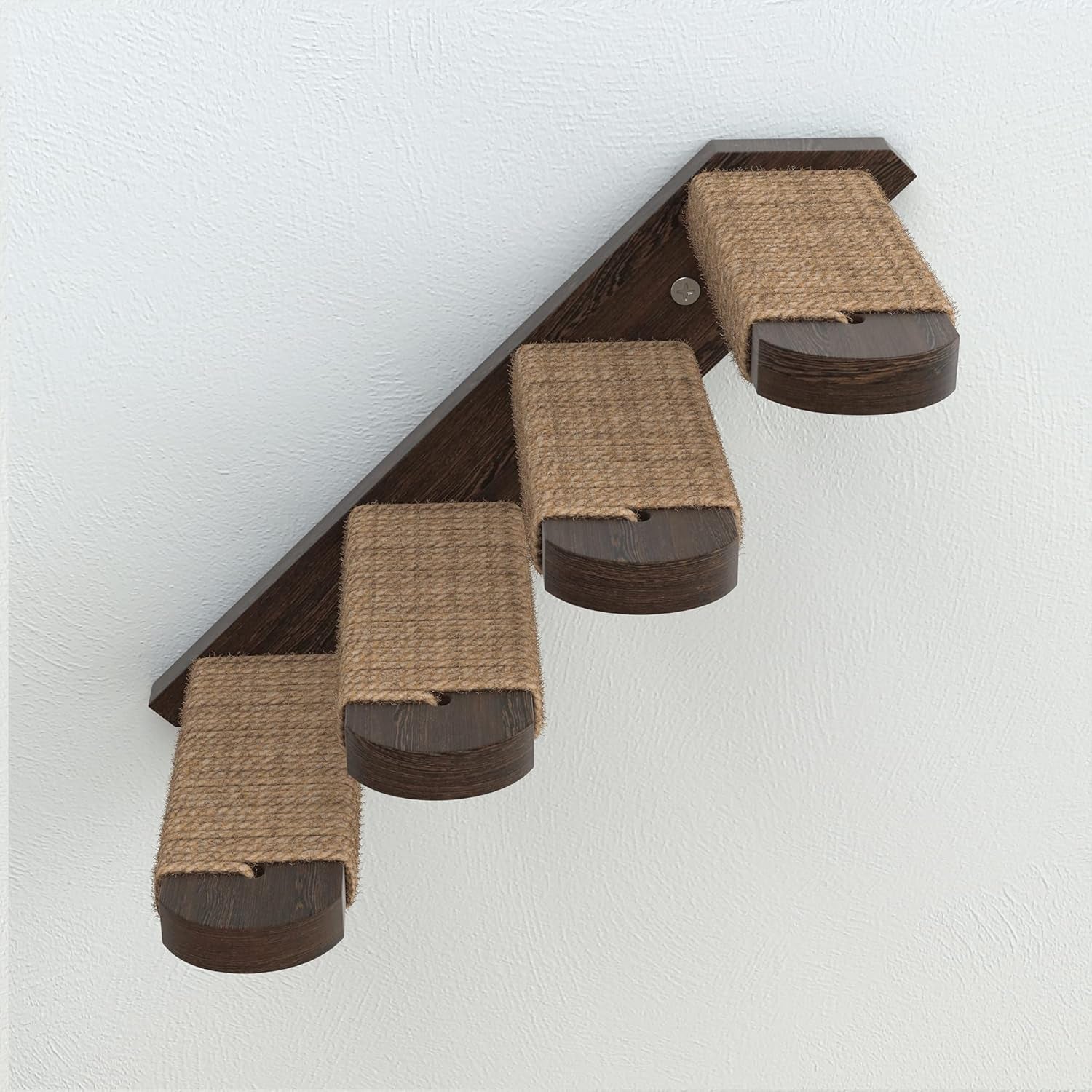 Cat Steps - Solid Rubber Wood Cat Stairs Great for Scratching and Climbing - Easy to Install Wall Mounted Cats Shelves for Playful Cats (Brown, Left to Right)