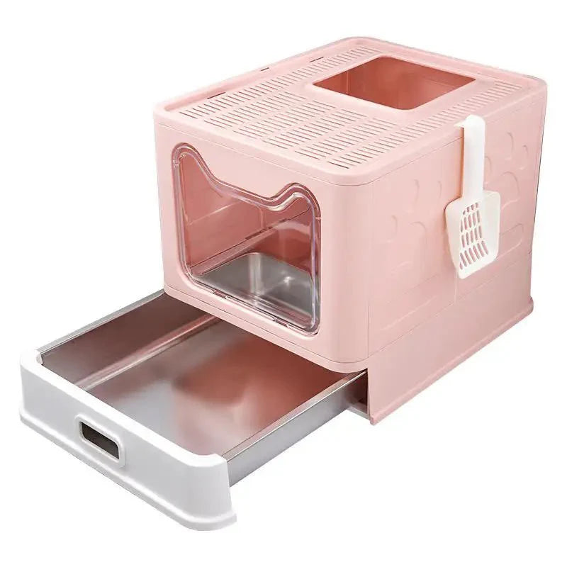 HEYBO Metal Stainless Steel Cat Litter Box - Removable Drawer with Lid