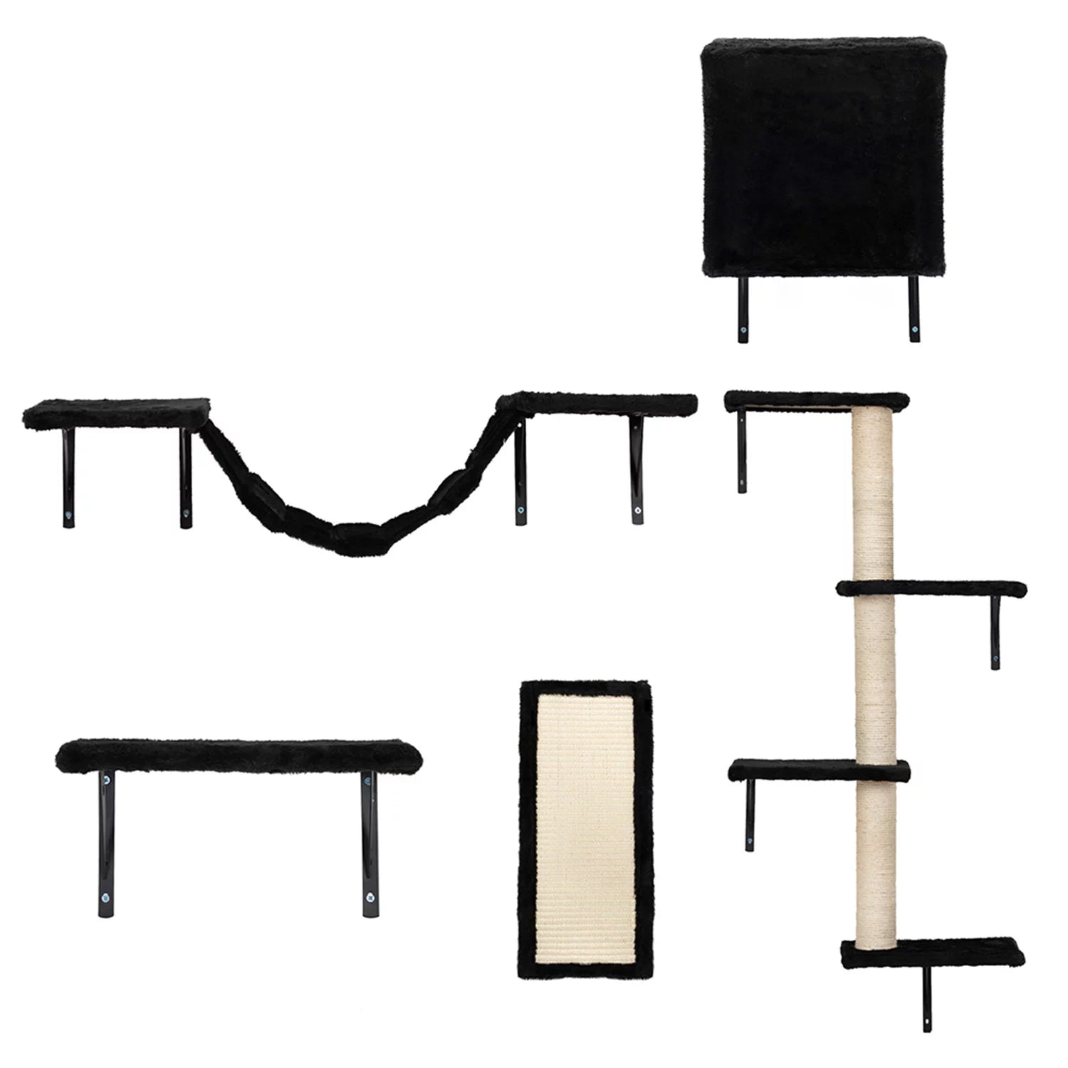 Cat Wall Shelves and Perches Set of 5, Sleeping Playing Lounging Climbing Cat Tree House for Multiple Cats, Black