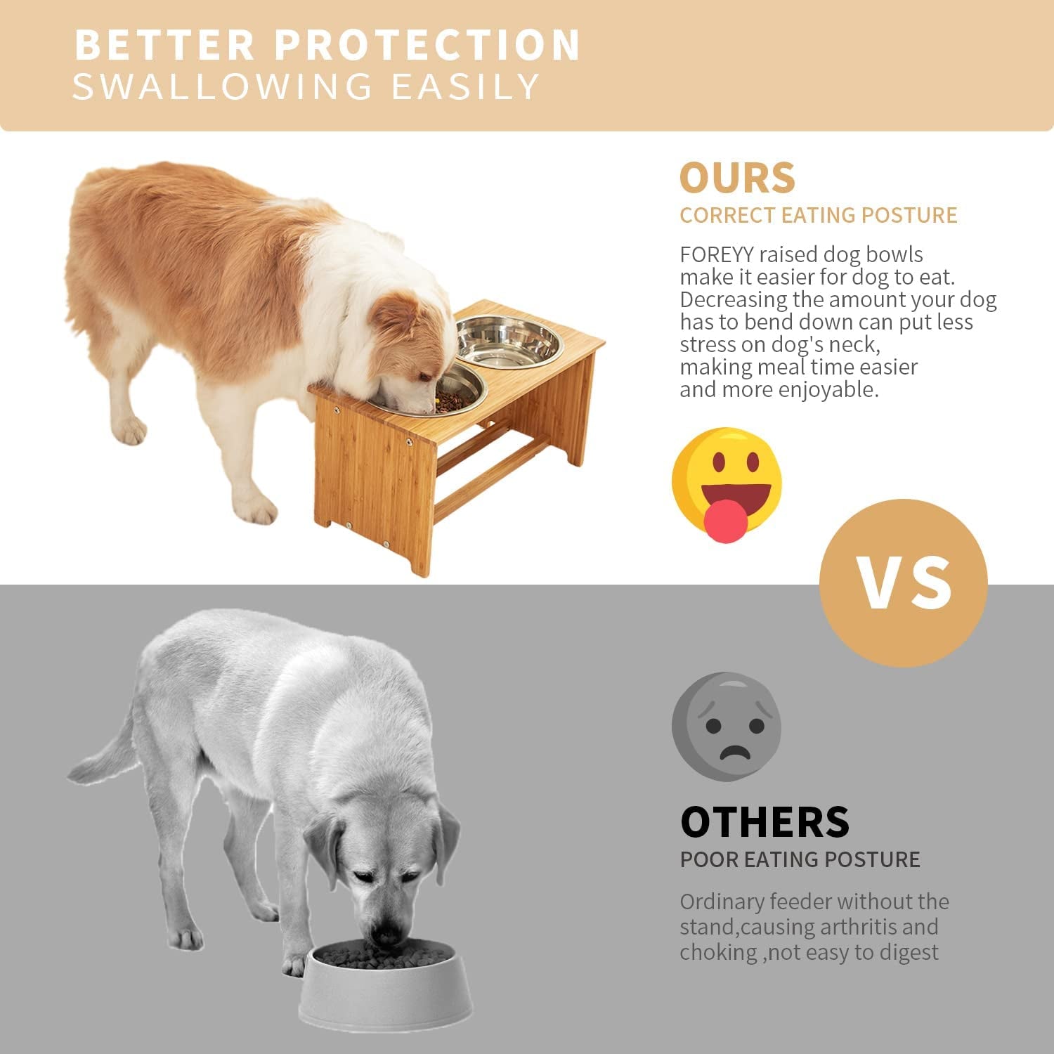 Raised Pet Bowls for Cats and Small Dogs, Bamboo Elevated Dog Cat Food and Water Bowls Stand Feeder with 2 Stainless Steel Bowls and anti Slip Feet (10'' Tall-50 Oz Bowl)