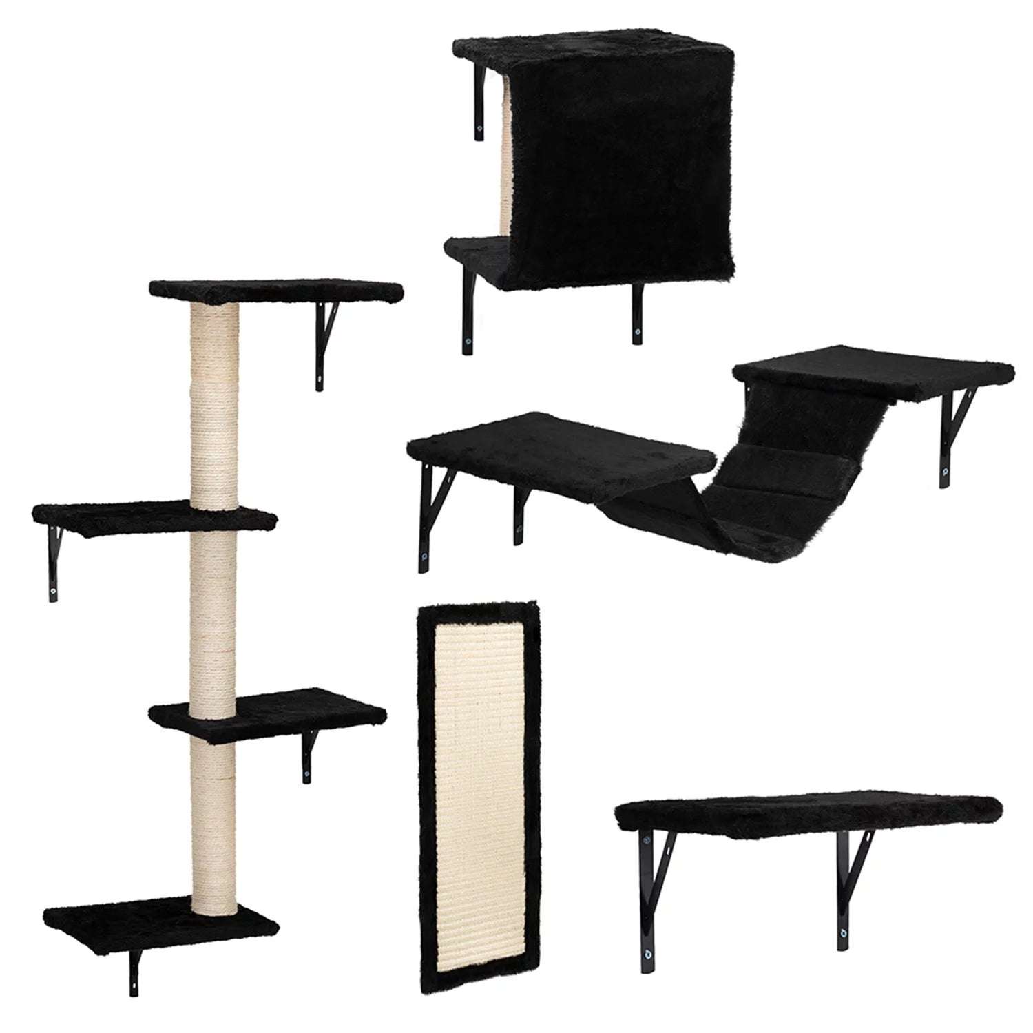 Cat Wall Shelves and Perches Set of 5, Sleeping Playing Lounging Climbing Cat Tree House for Multiple Cats, Black