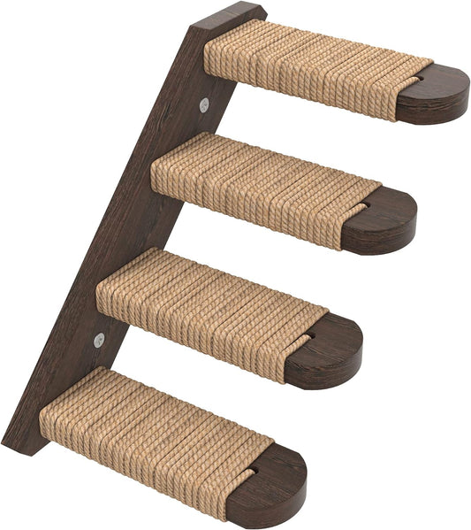 Cat Steps - Solid Rubber Wood Cat Stairs Great for Scratching and Climbing - Easy to Install Wall Mounted Cats Shelves for Playful Cats (Brown, Left to Right)