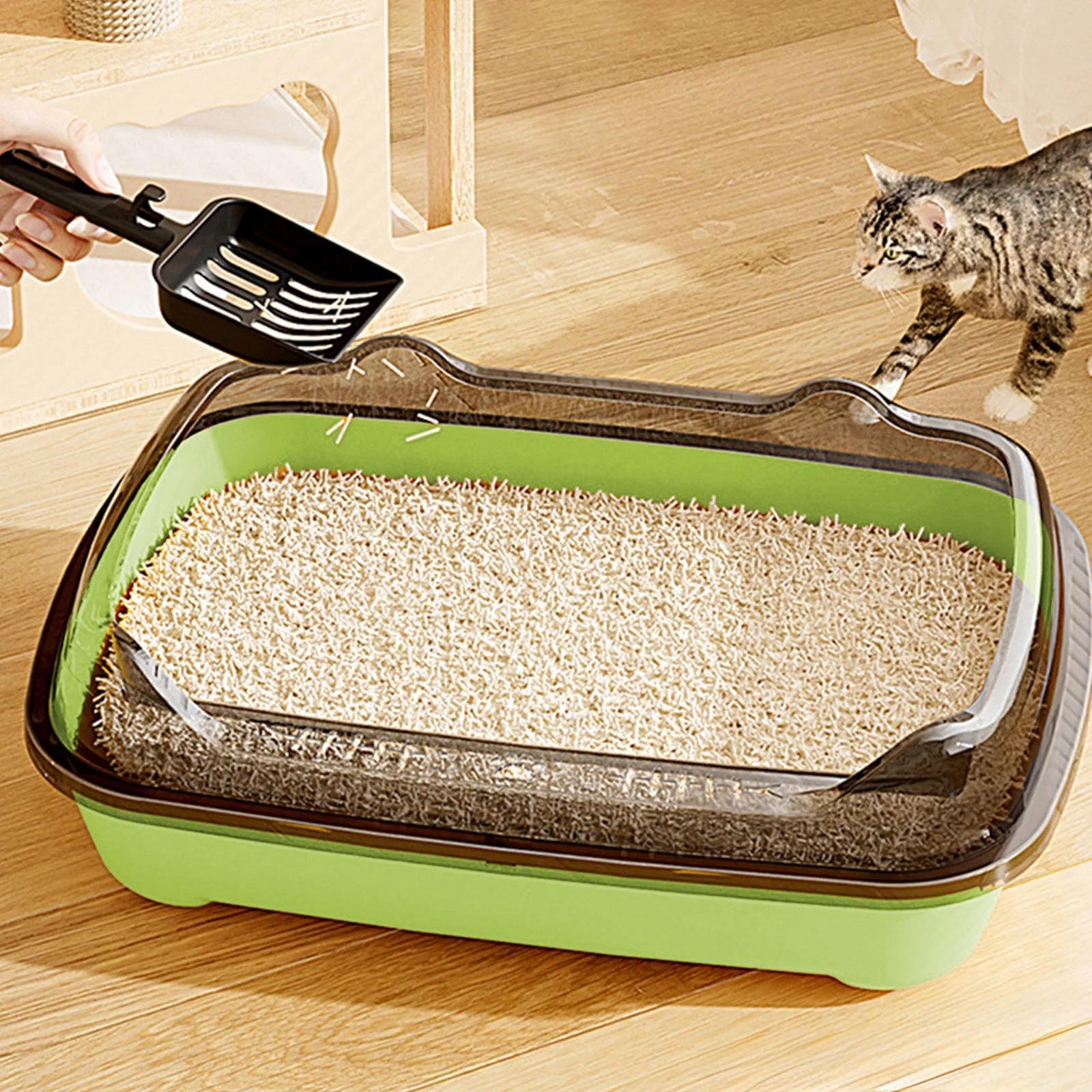 Kingfansion Daily Deals 2025 Large Cat Litter Box, Spillage Proof Pet Litter Tray with Scoop, High Sided Open Design for Kittens Adult Cats