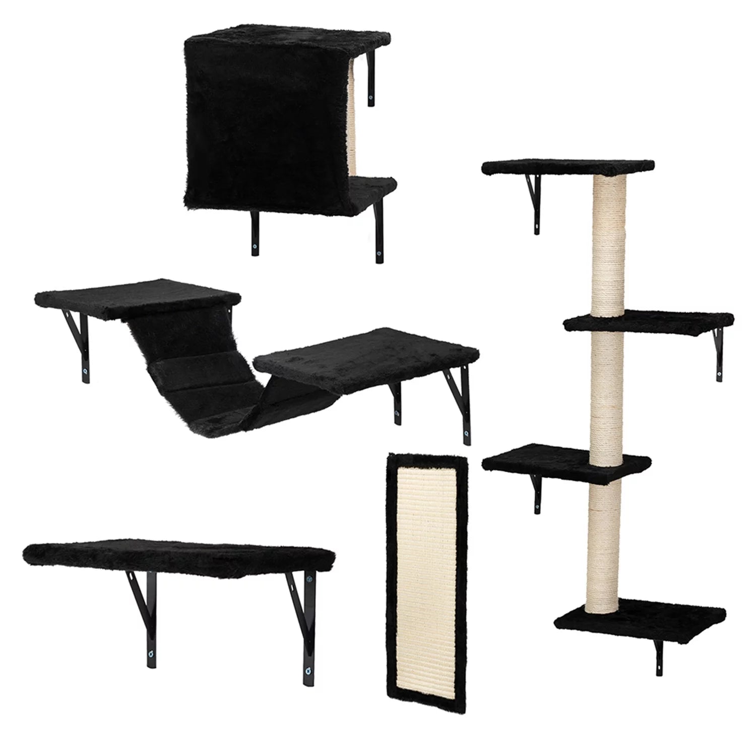 Cat Wall Shelves and Perches Set of 5, Sleeping Playing Lounging Climbing Cat Tree House for Multiple Cats, Black