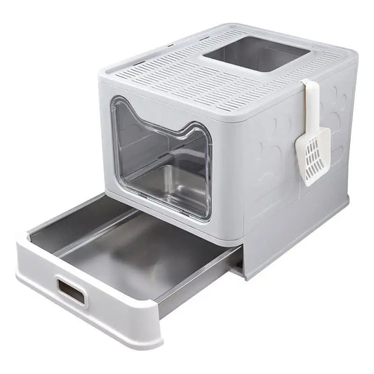 HEYBO Metal Stainless Steel Cat Litter Box - Removable Drawer with Lid