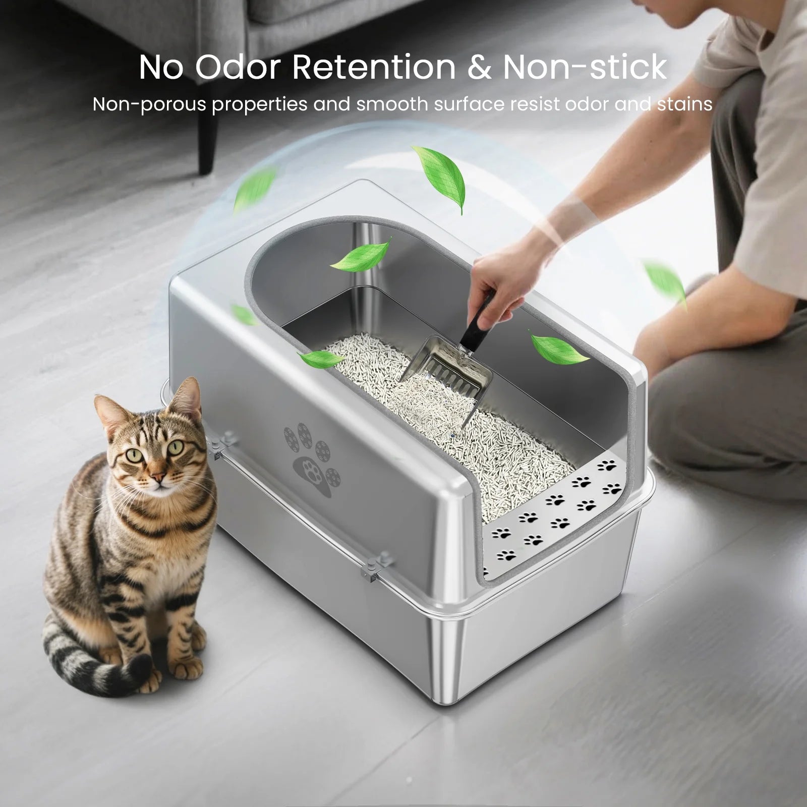 Stainless Steel Litter Box with Lid Large Cat Litter Box Metal Litter Pan 23.6" X 15.7" X 11.8"